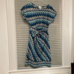 Donna Morgan zig zag blue aqua missoni style dress size 2